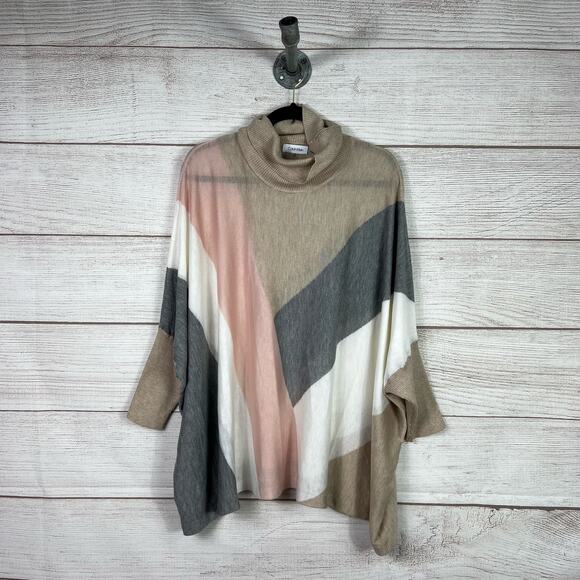 Calvin Klein Women's Colorblock Lightweight Turtleneck Oversized Top Size L/XL - Picture 1 of 7